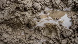Dense clay soil holding water on the surface, typical of Perrysburg