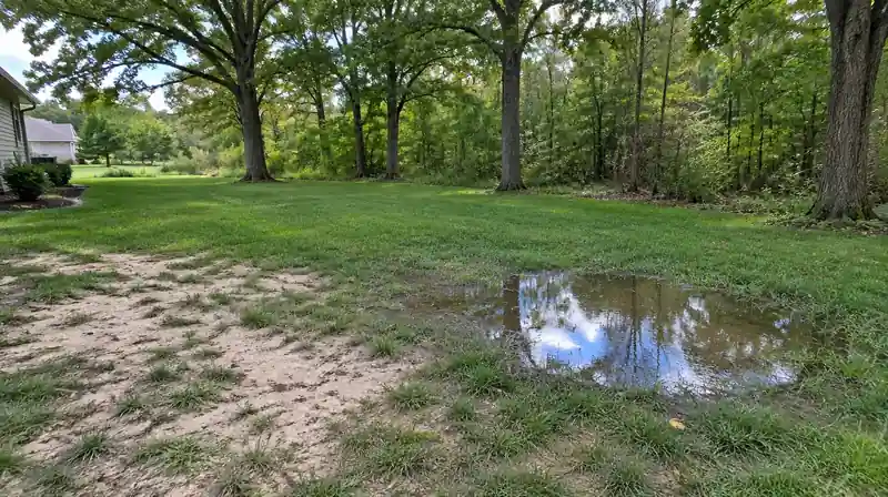 Sandy yard near the Oak Openings in Whitehouse, OH with a wet low spot